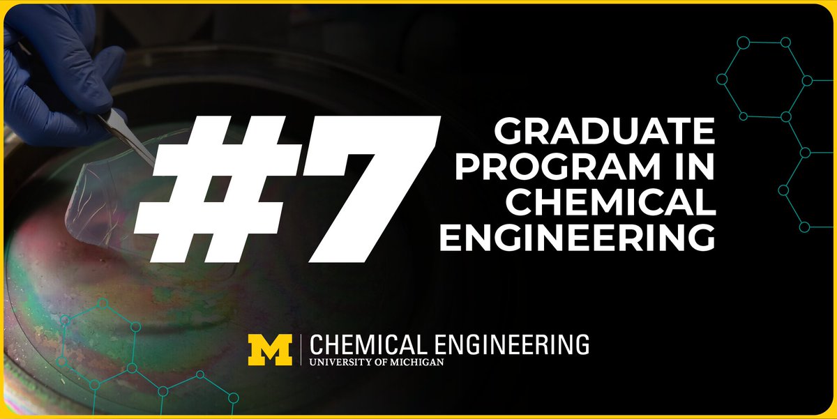 Michigan Chemical Engineering (@umichche) on Twitter photo According to newly published 2024 graduate program rankings by <a href="/usnews/">U.S. News & World Report</a> Michigan Chemical Engineering ranks #7 in the country. According to newly published 2024 graduate program rankings by <a href="/usnews/">U.S. News & World Report</a> Michigan Chemical Engineering ranks #7 in the country.