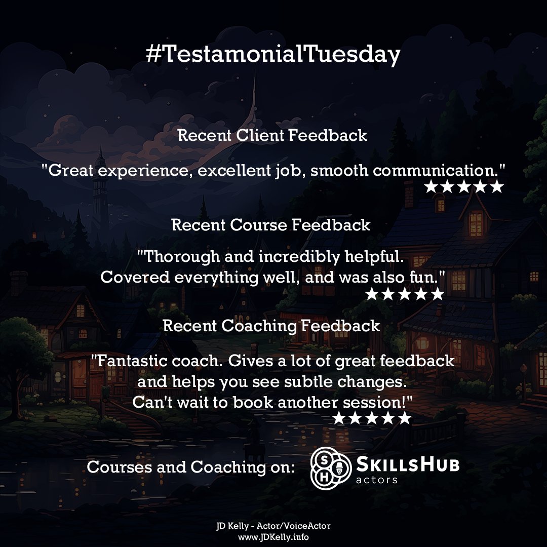 Jd_kelly's tweet photo. Thought I would join in on #TestamonialTuesday as I got some lovely feedback on the #Coaching & #Course I run on #SkillsHub @SkillshubA for #VoiceActors & #VoiceActing
Spots open on my course "Confidently Facilitating a #WorkoutRoom " https://t.co/DQ9mcTbp9k
