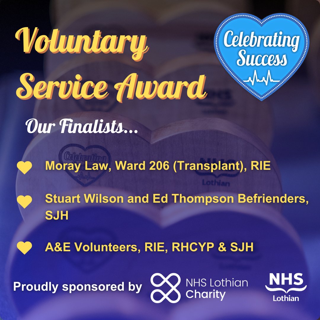 NHSLothian-Volunteering (@nhslvolunteers) on Twitter photo <a href="/NHS_Lothian/">NHS Lothian</a> Celebrating Success Awards #CSA24 Voluntary Service Award has three amazing finalists. Moray Law <a href="/RIE_Lothian/">Royal Infirmary of Edinburgh</a> Stuart Wilson & Ed Thompson <a href="/LothianSjh/">SJH_Lothian</a> & A&E Vols from RHCYP, <a href="/RIE_Lothian/">Royal Infirmary of Edinburgh</a> & <a href="/LothianSjh/">SJH_Lothian</a> Good luck to you all. #nhsvolunteers #amazing #Goodluck <a href="/NHS_Lothian/">NHS Lothian</a> Celebrating Success Awards #CSA24 Voluntary Service Award has three amazing finalists. Moray Law <a href="/RIE_Lothian/">Royal Infirmary of Edinburgh</a> Stuart Wilson & Ed Thompson <a href="/LothianSjh/">SJH_Lothian</a> & A&E Vols from RHCYP, <a href="/RIE_Lothian/">Royal Infirmary of Edinburgh</a> & <a href="/LothianSjh/">SJH_Lothian</a> Good luck to you all. #nhsvolunteers #amazing #Goodluck