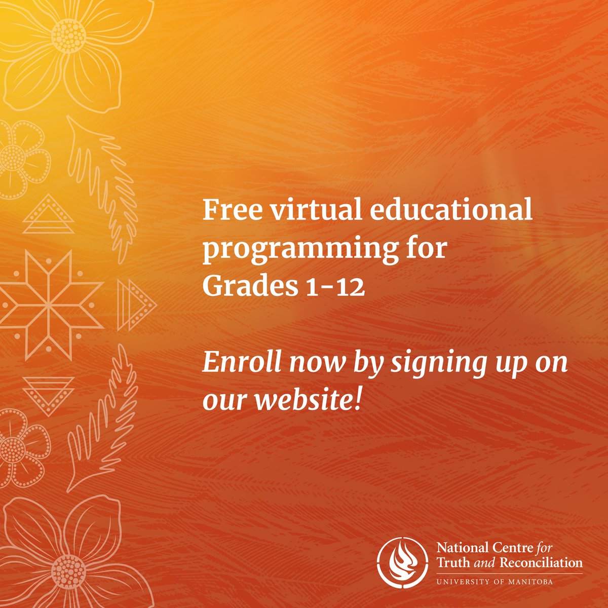 Teachers! Registration for our online portal is now open. Join our free, week-long educational program for grades 1-12. Learn from First Nations, Métis, and Inuit Survivors and Knowledge Keepers. Enroll now. trw-svr.nctr.ca/virtual-educat…

#nctr_um