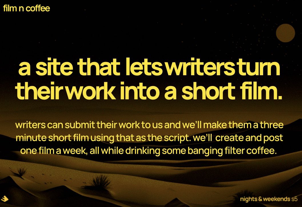 is this just an excuse to restart our caffeine addiction? 
or is this a chance for you to take your writing to a whole new dimension 🎥🎬☕️
would anyone be interested⁉️
cc: <a href="/_buildspace/">buildspace</a>