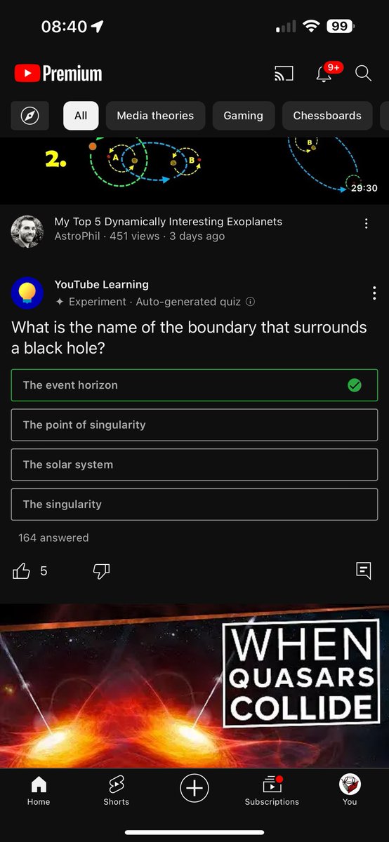 Youtube is hellbent on black hole event horizon related quizes. I’ve gotten about 20 of these in the last week.