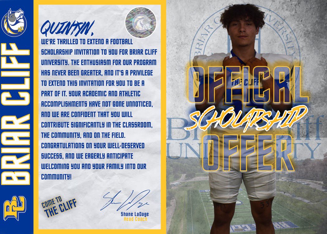 Quintyn Rocha (@rochaquintyn) on Twitter photo After a great visit, I am blessed to receive an offer from Briar Cliff University! Thank you <a href="/CoachKoziol/">Nathan Koziol</a> <a href="/CoachLaDage/">Shane LaDage</a> <a href="/BriarCliffFB/">Briar Cliff Football</a> After a great visit, I am blessed to receive an offer from Briar Cliff University! Thank you <a href="/CoachKoziol/">Nathan Koziol</a> <a href="/CoachLaDage/">Shane LaDage</a> <a href="/BriarCliffFB/">Briar Cliff Football</a>