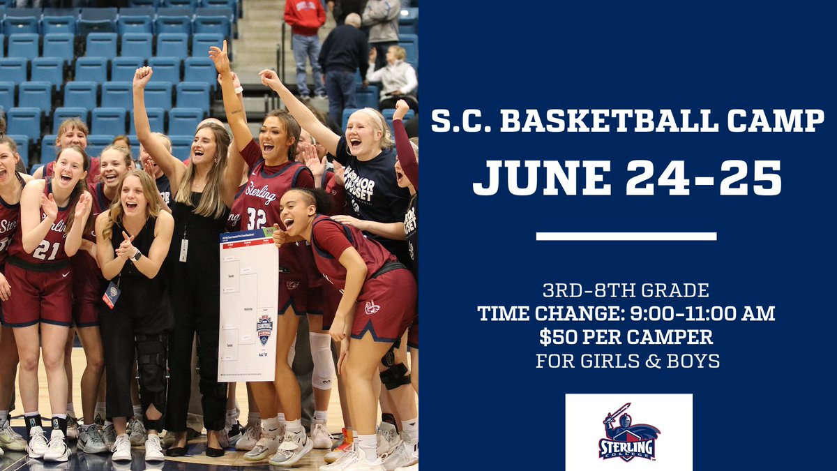 SCWBB camp, for girls &amp; boys, is 6 days away. Sign up here: forms.office.com/r/ut0fZTyquvand. Have fun and get better with the WBB team. 

*TIME CHANGE: 3rd-8th all together from 9:00-11:00 am. 
#SwordsUp #PursueGreatness #FaithFunFamily
