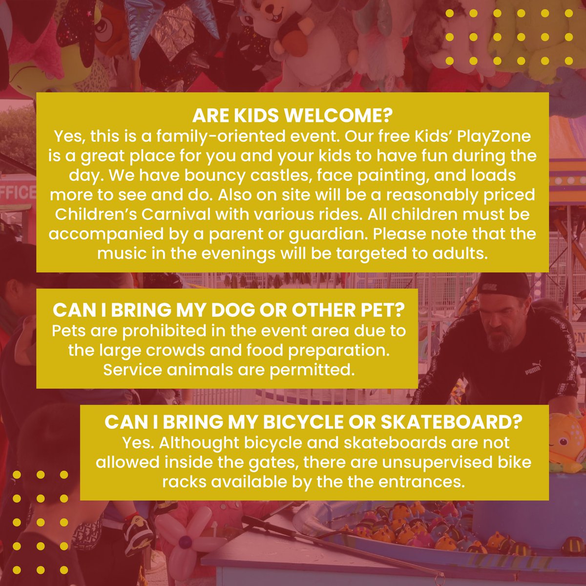 Slide to get some answers to our frequently asked questions! ❓

Find all information about Ribfest on our website at oakvillefamilyribfest.com

#oakvilleribfest #OakvilleON #FAQ