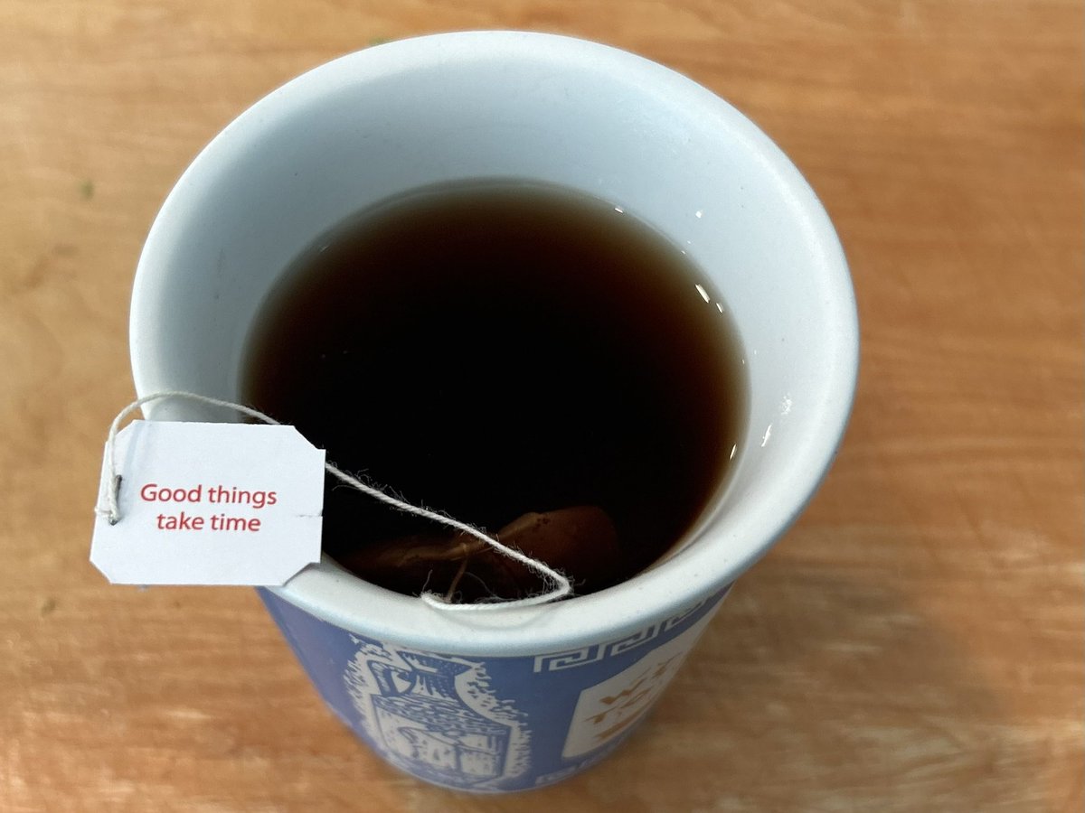 An appropriate tag for a steeping cup of tea.