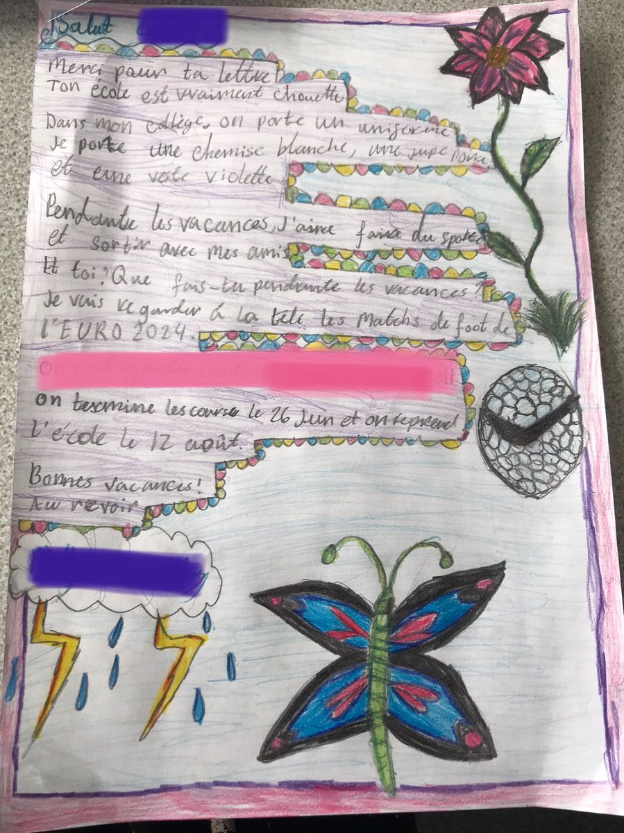OLHSModLangs's tweet image. OLHS S1 have written beautiful letters ✍️to their French penpals 🇫🇷 wishing them ‘de bonnes vacances!’ ☀️🏄🏻‍♂️🏖🧢. Bravo S1 for all your great writing skills in French👏. #OLHSMotherwell