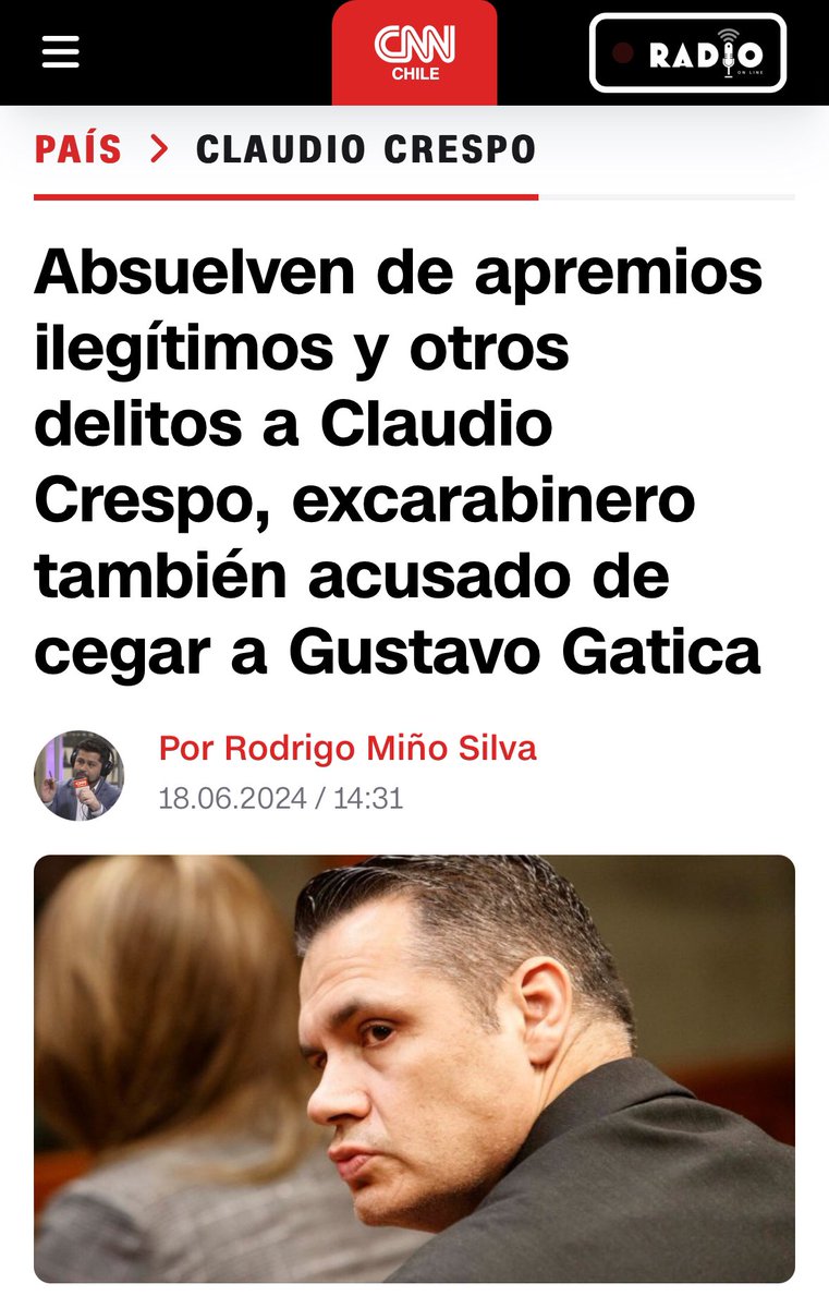 CalderonBassi's tweet photo. La absolución del Teniente Coronel de Carabineros Claudio Crespo, en todos los cargos que se le imputaban por hechos acaecidos el 2018, demuestra, una vez más, la inconsistencia del discurso de la extrema izquierda y su odio visceral a Carabineros y la institucionalidad… @ClaudioCansino