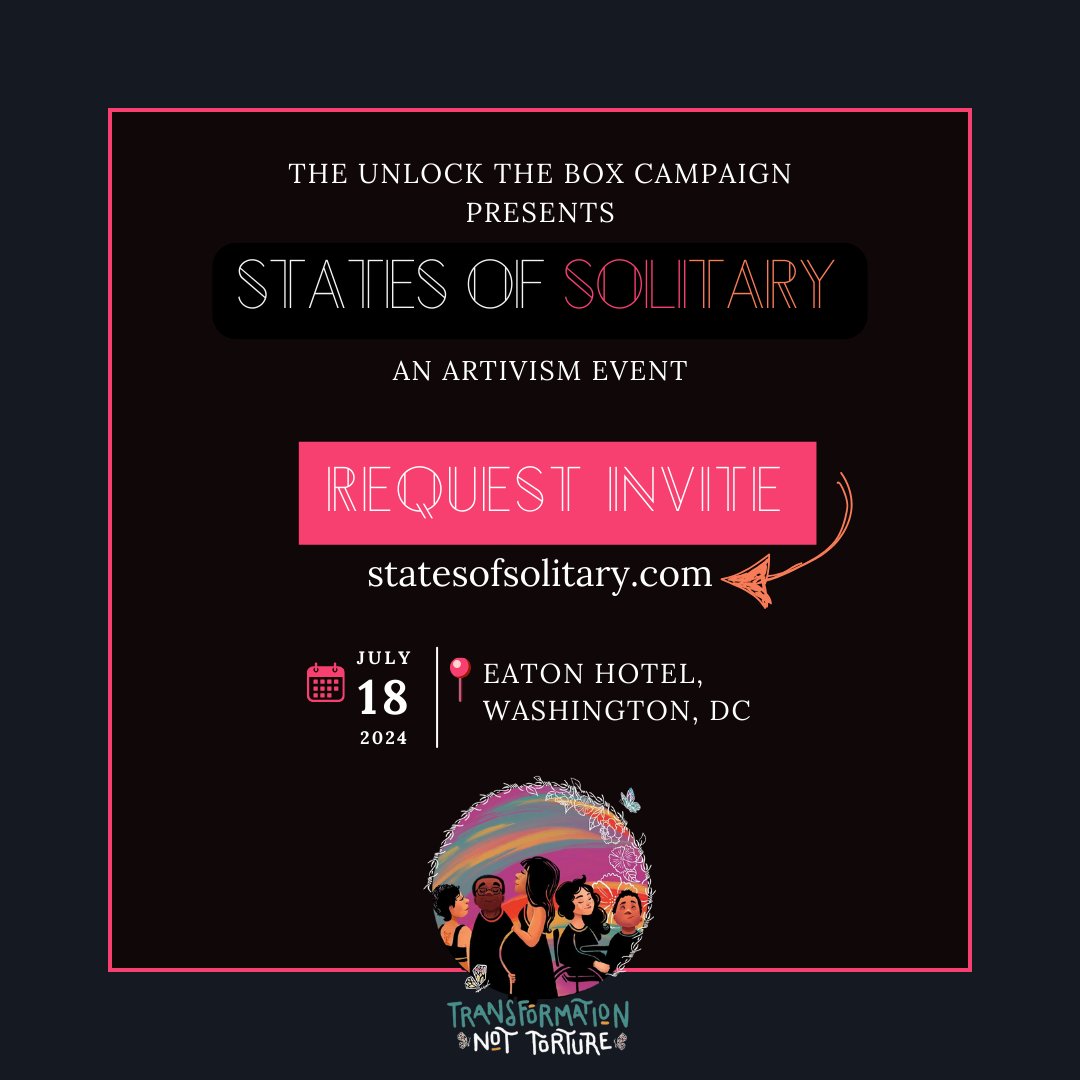 UnlockTheBoxNow's tweet photo. 🌟🚨Announcing our first-ever States of Solitary event on July 18th in DC—Nelson Mandela's birthday! In partnership with @hrw, @eatonhotel and Zealous, this artivism (art+activism) event uses artistic expression to unite 150 experts, including survivors of solitary confinement, funders, advocates, and state-partners to end solitary confinement in the US. The goal is to highlight the ongoing humanitarian crisis that is solitary confinement, and to envision a future without it.
🇺🇸IN DC?
Find out more and request an invite 📩 https://t.co/pAkEl4cdeE
#TransformationNotTorture, #SOS, #MandelaDay