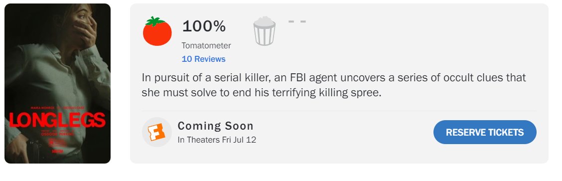 No los queremos manijear de más pero así debutó LONGLEGS en Rotten Tomatoes....