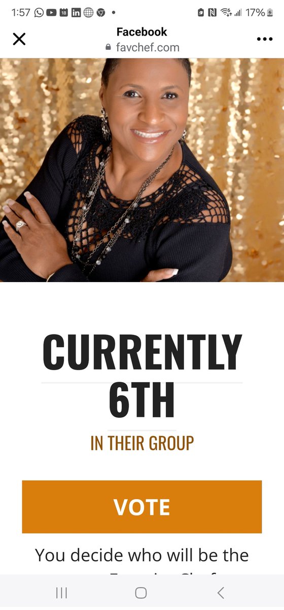 Please Vote for me to be Favorite Chef.
Currently Ranked #6 Trying to reach top 5 by Thursday. 
Please vote and share.
Thanks in advance 

favchef.com/2024/harriet-r…