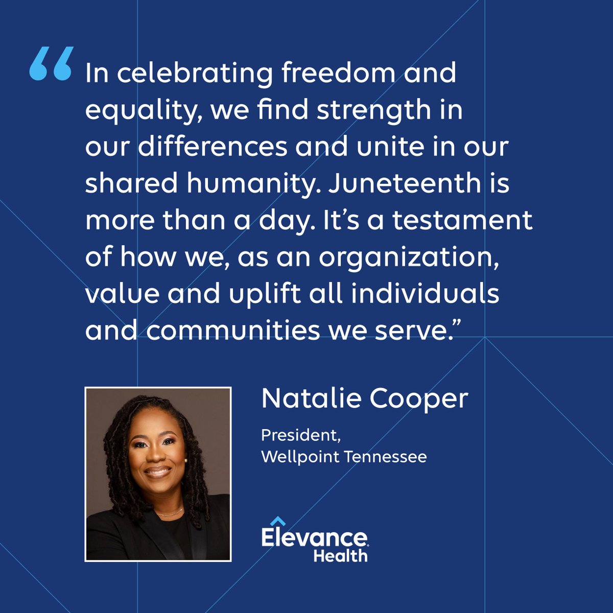 BarryDickman's tweet photo. On Juneteenth, we celebrate resilience and the ongoing pursuit of equality. At Elevance Health, we’re working to address racial inequities to ensure that everyone can be as healthy as possible. https://t.co/h62rG4GWTL