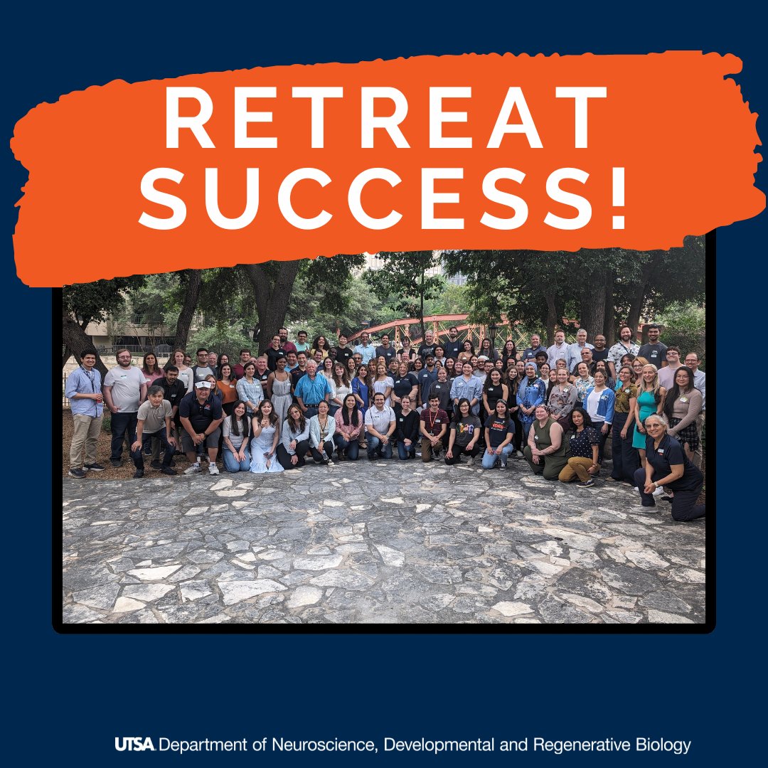 UTSANeuroDevRe1's tweet image. Our staff, faculty, and research assistants recently spent time together at a department retreat where we found our mission, set our goals, and presented research to one another. #UTSA #UTSANDRB #Neuroscience #developmentalandregenerativebiology #Roadrunners #birdsup🤙 #ndrb