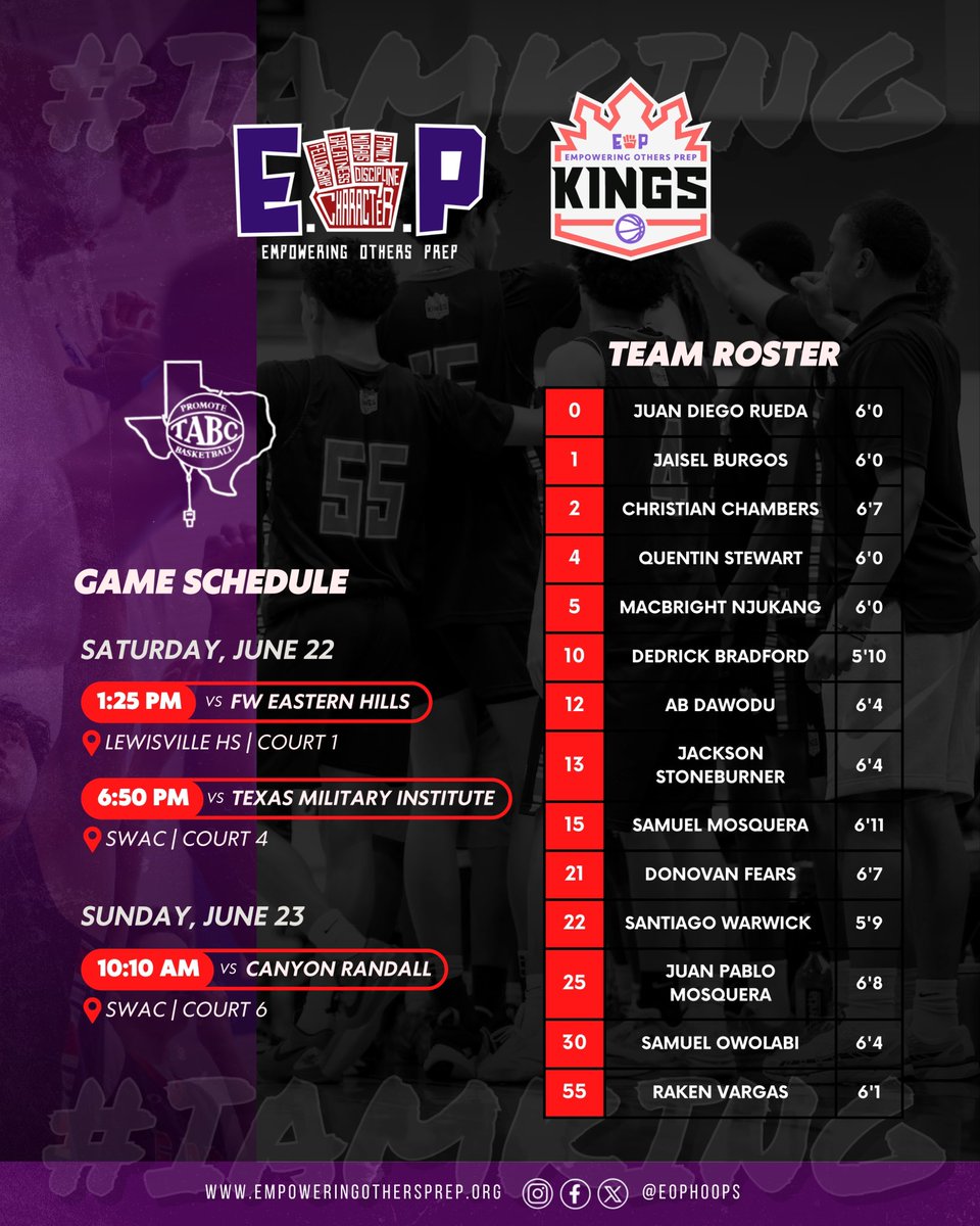 College Coaches if you are in Dallas,TX this weekend, make sure you come check the KINGS in the <a href="/Tabchoops/">𝙏𝘼𝘽𝘾🏀📋</a> showcase‼️
<a href="/CoachAntWillis/">Coach Anthony Willis</a> <a href="/CoachOz_/">Oz Davis</a> 

#IAMKING #KINGME