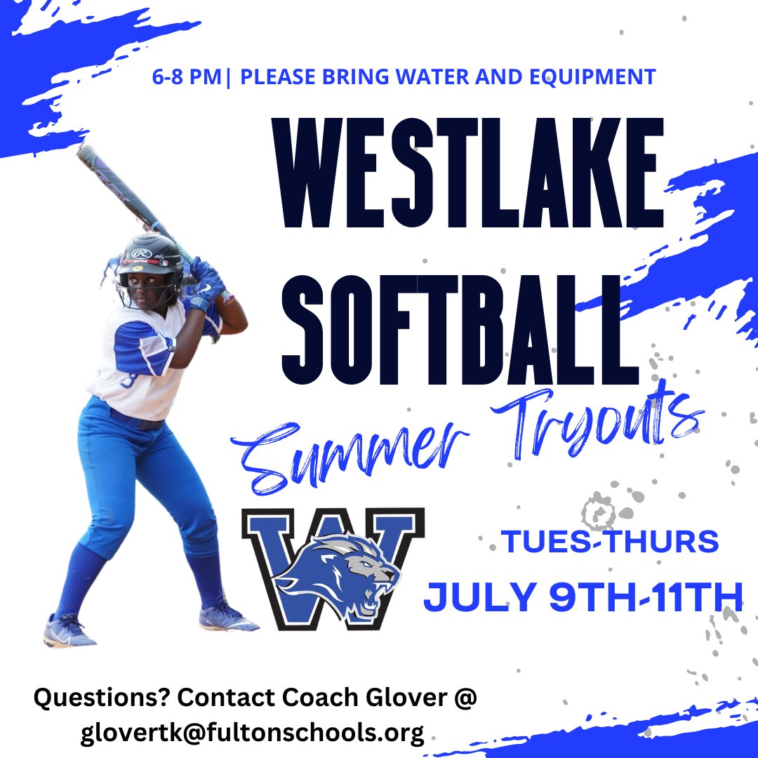 Do you have a daughter attending Westlake next school year, and she missed spring tryouts? We are holding summer tryouts July 9th-11th. 2024 @ the Westlake softball field from 6-8 PM. See you then!
<a href="/OneWestlake/">Westlake Lions</a>
<a href="/JarvisAdamsEdu/">Jarvis Adams</a>