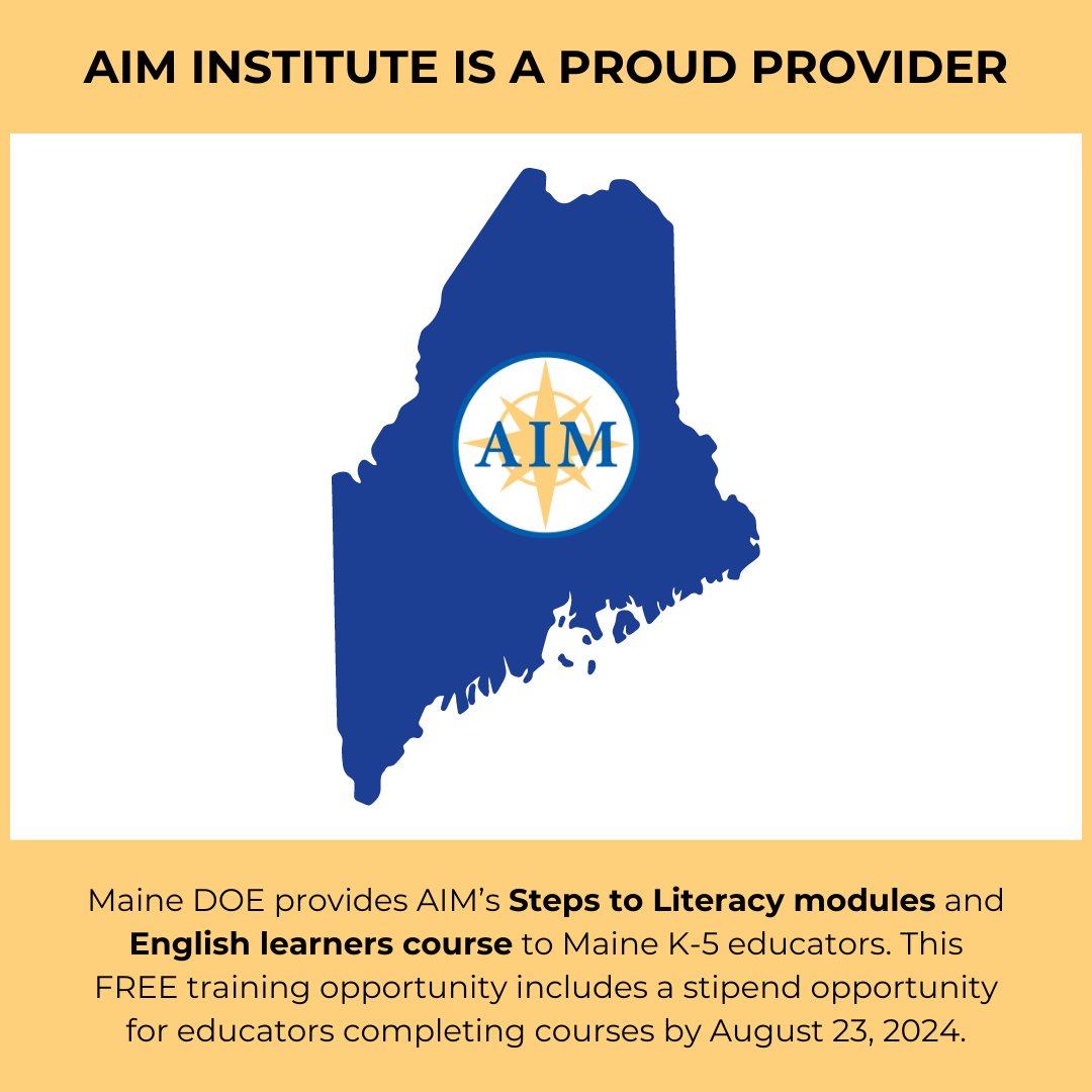 AIMtoLearn's tweet image. 📣 ME K-5 educators! @mdoenews offers FREE @AIMtoLearn Steps to Literacy modules and Specialized Reading Knowledge: English Learners course. Complete by 8/23/24 for stipends! Learn more: bit.ly/3VLSJXD

#literacy #PartnerforImpact #EnglishLearners