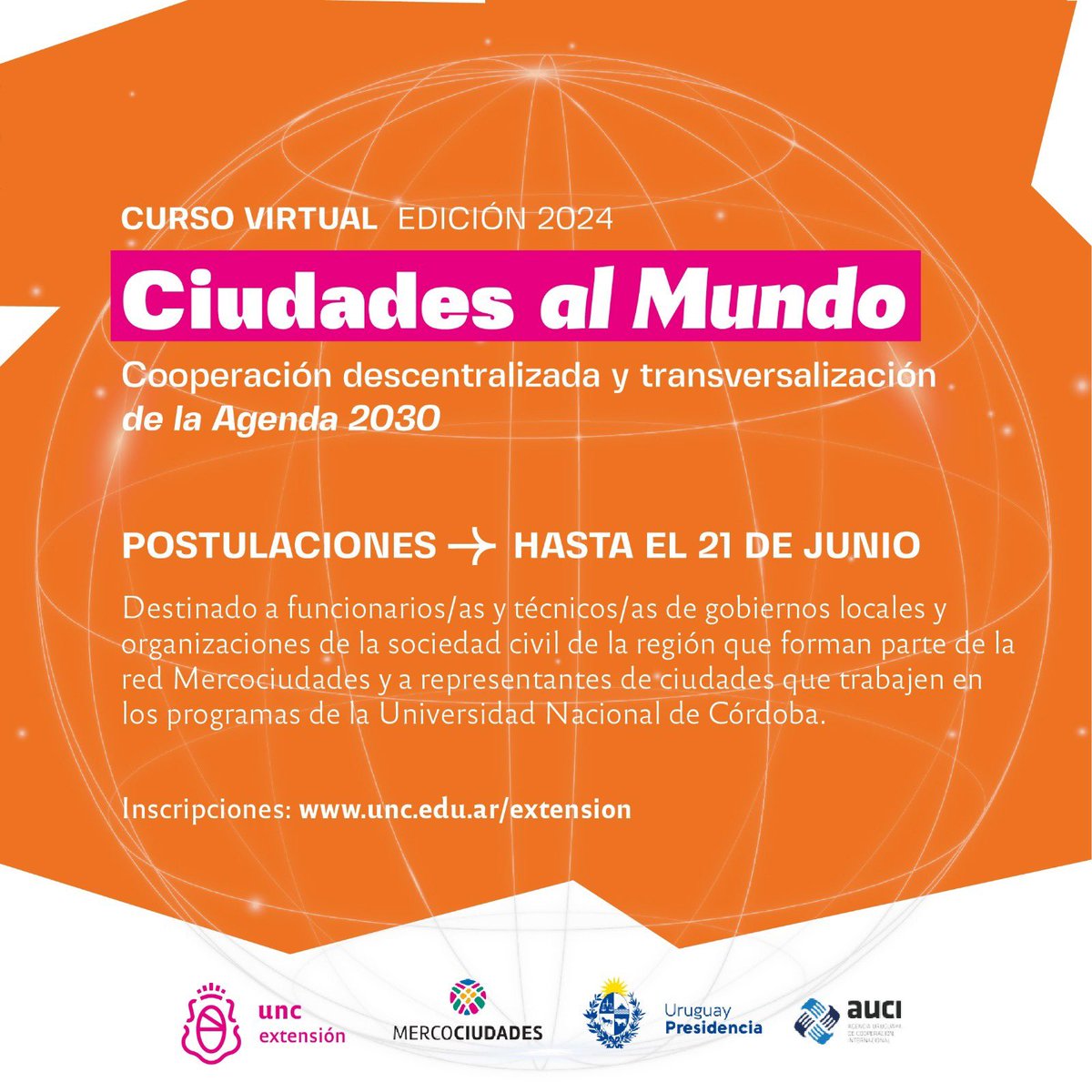 Noewayar's tweet image. Formación para fortalecer habilidades de gestión en internacionalización, cooperación descentralizada y localización de la Agenda 2030 para el Desarrollo. Con certificación universitaria.* 
*Postulaciones hasta el 21 de junio* 👇
mercociudades.org/inscripciones-…