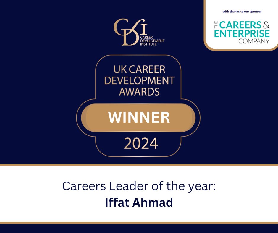 We are pleased to share the winner of the award Careers Leader of the year, sponsored by @careerent…. Congratulations to Iffat Ahmad, Batley Girls’ High School. What an achievement! #UKCDA24