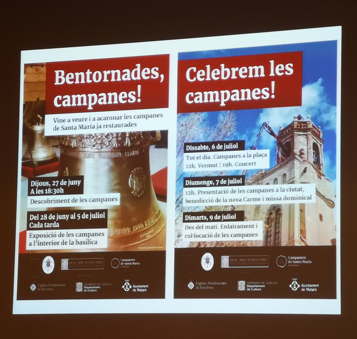 npini's tweet photo. En la I jornada de campanologia #MemorialLluísHugas ha quedat demostrat que només s'estima allò que es coneix.
Com ha dit @cugatmataro: 'Que el repic manual de campanes no es perdi és el millor homenatge que podem fer a en Lluís. 
Ell ens va salvar la música mes alta de Mataró' https://t.co/8hCS6owdUM