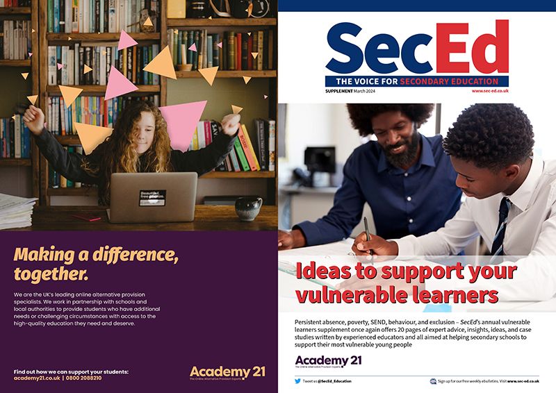SecEd's annual #vulnerable learners supplement offers 20 pages of advice, ideas, case studies about how schools can support vulnerable students. Themes include #SEND #Attendance #Behaviour #Poverty. With thanks to <a href="/Academy21AP/">Academy21</a>. Free pdf download here: buff.ly/3XliPBV