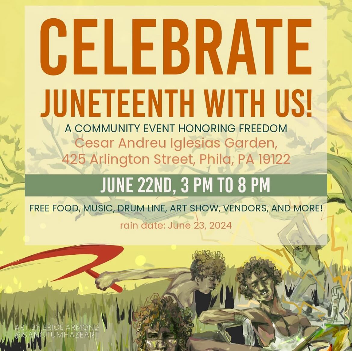 On Saturday 3-8pm, the Iglesias Garden is hosting a Juneteenth celebration! 
In the spirit of celebrating Black freedom, this event will prioritize the experience &amp; safety of Black guests and organizers, so the Garden asks all non-Black attendees to use discretion before entering