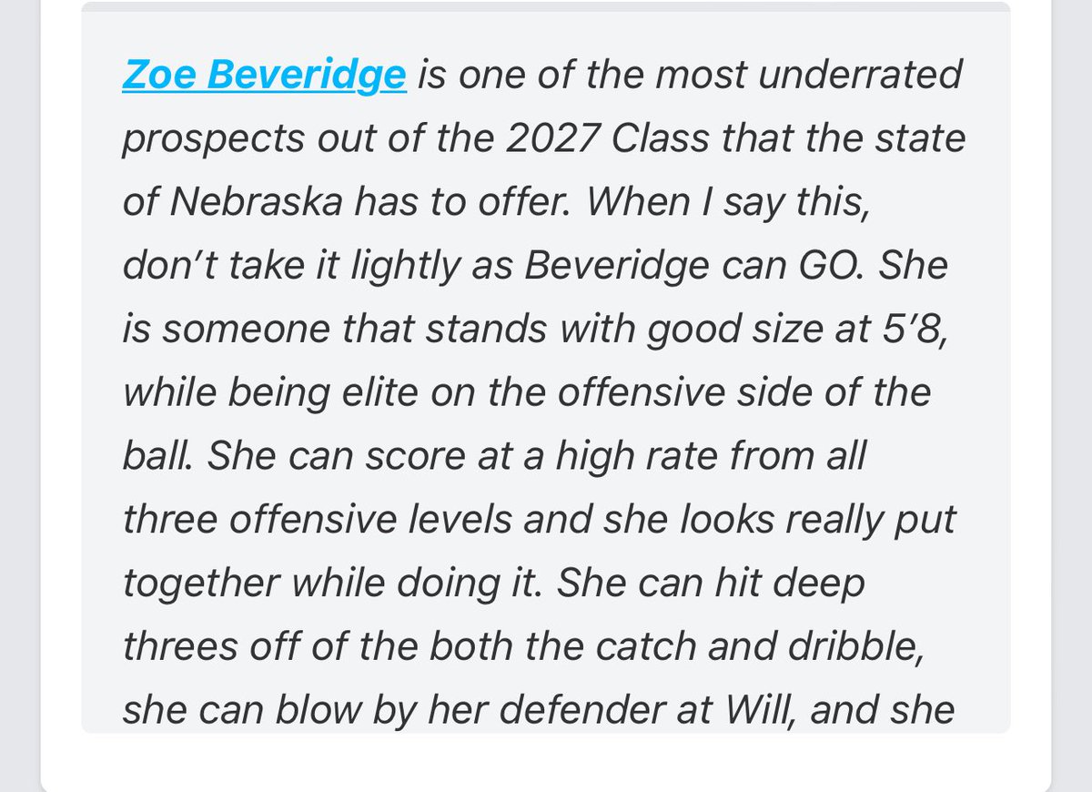 Zoe Beveridge (@zbev23) on Twitter photo I’m excited to be ranked in the top 10 of the class of 2027. Thank you for your evaluation of my game. <a href="/GoingVerticalNE/">Going Vertical</a> <a href="/Hennen_Workouts/">Shane Hennen</a> <a href="/tbev20/">Tom Beveridge</a> <a href="/tastraus/">Tim Strauser</a> I’m excited to be ranked in the top 10 of the class of 2027. Thank you for your evaluation of my game. <a href="/GoingVerticalNE/">Going Vertical</a> <a href="/Hennen_Workouts/">Shane Hennen</a> <a href="/tbev20/">Tom Beveridge</a> <a href="/tastraus/">Tim Strauser</a>