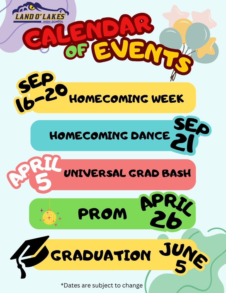 We are excited to announce important dates for the upcoming school year!