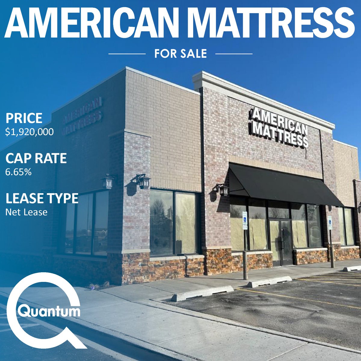 NEW TO THE MARKET! This asset is positioned in a rapidly developing area with thousands of homes/apartments planned within the market.

Location: Huntley, IL
Tenant: American Mattress
Price: $1,920,000
Brokers: Chad Firsel, <a href="/ZackHilgendorf/">Zack Hilgendorf</a>, and Nick Hilgendorf, 

#QREAdvisors