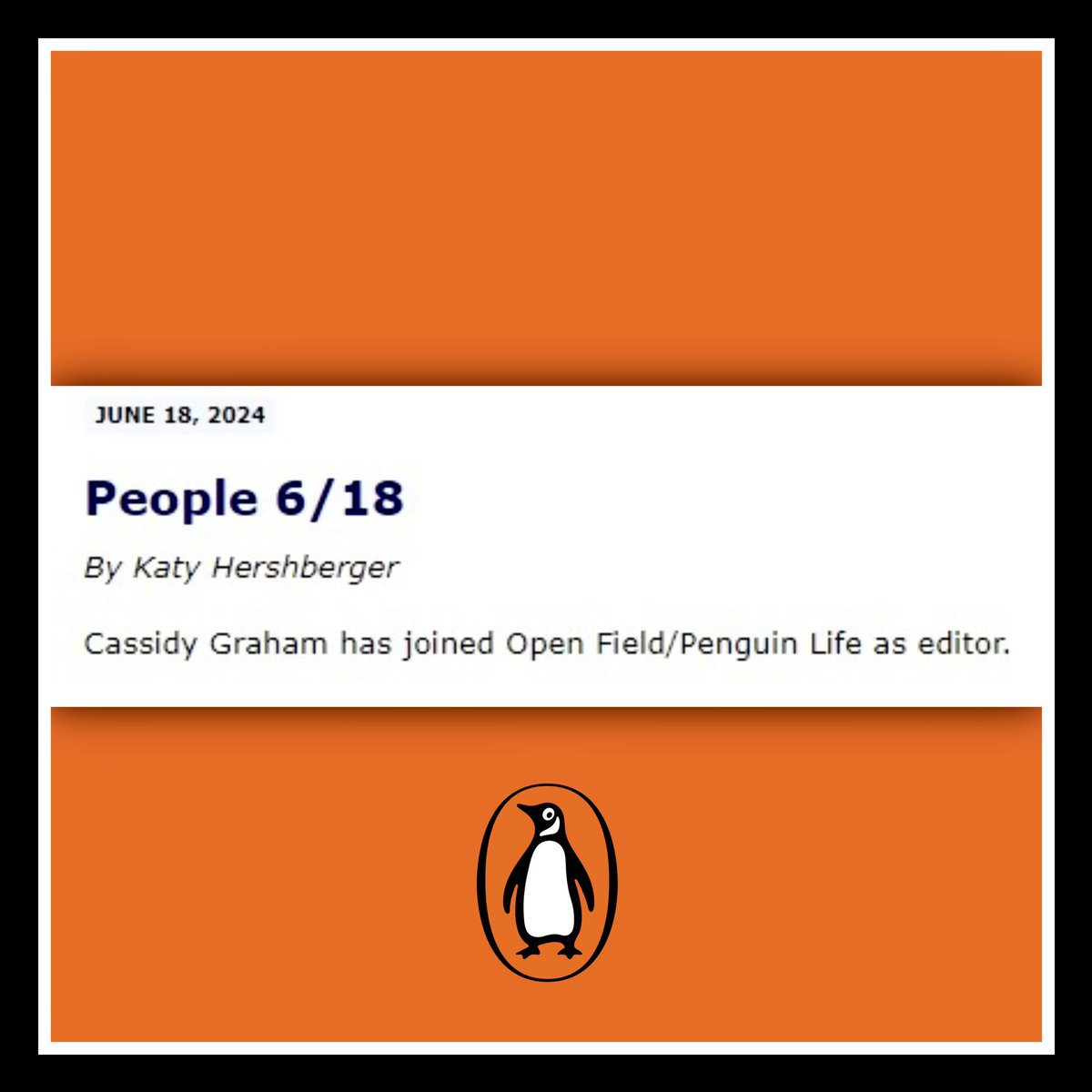 cassidymgraham's tweet image. Thrilled to announce after 7 incredible years at Macmillan, I’ve joined the team at The Open Field / Penguin Life as an Editor! @PenguinBooks @VikingBooks 🐧🏠Agents- I’m on the hunt for wellness and inspiration, so expect some lunch invites from me soon! ✨