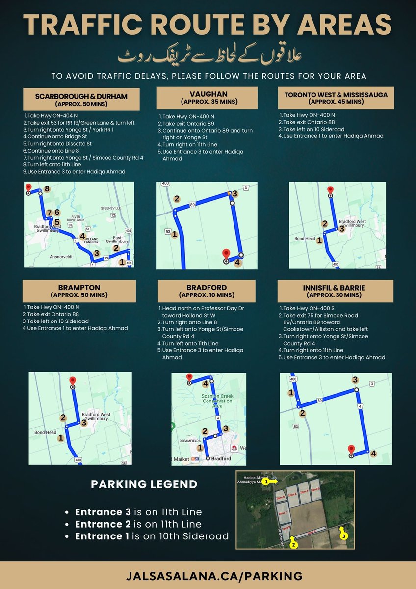 🚦 Attention: At Jalsa Salana Canada, for an optimal arrival. We want to make it as easy as possible for everyone. Please check the "Traffic Flow Plan" for guidance to avoid any issues and contribute towards a smooth experience. Let's work together for a great #JalsaCanada