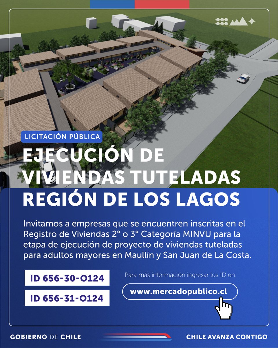 Hasta el 9 de julio estará disponible en el portal de Mercado Público la recepción de ofertas para construir dos importantes conjuntos de viviendas para adultos mayores en San Juan de la Costa y Maullín.