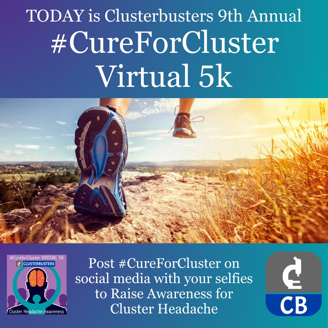 Cluster_buster's tweet photo. TODAY is Clusterbusters 9th Annual #CureForCluster Virtual 5k! Please share your progress and participation on social media using the #CureforCluster hashtag. You may also include #MHAM for Migraine & Headache Awareness Month.
Donations accepted here:
https://t.co/Rm5HVEdjtt https://t.co/RAGQWPd1gU