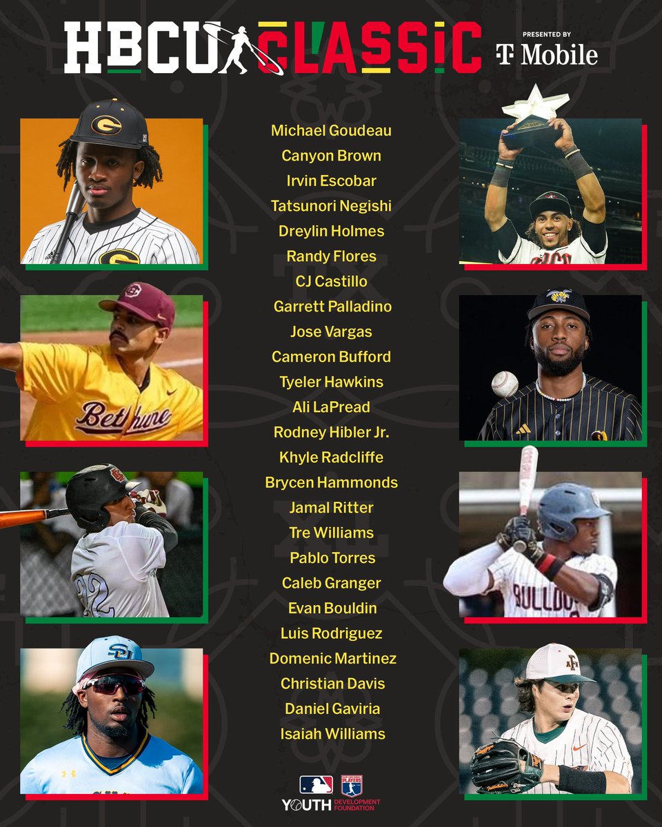 The 2024 HBCU Swingman Classic presented by <a href="/TMobile/">T-Mobile</a> &amp; powered by the <a href="/MLBPA/">MLBPA</a> - <a href="/Baseball_YDF/">MLB-MLBPA Youth Development Foundation</a> Roster‼️

Friday, July 12th at Globe Life Field during MLB All-Star Week ⚾🌟
