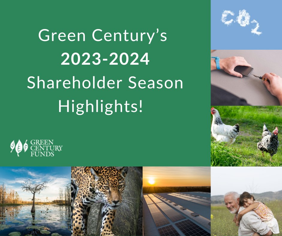 Green Century had some remarkable achievements during the 2023 - 2024 shareholder advocacy season including 26 policy changes secured and engagements with top executives at 54 companies.

Read more highlights: lnkd.in/eXNcWmwM
