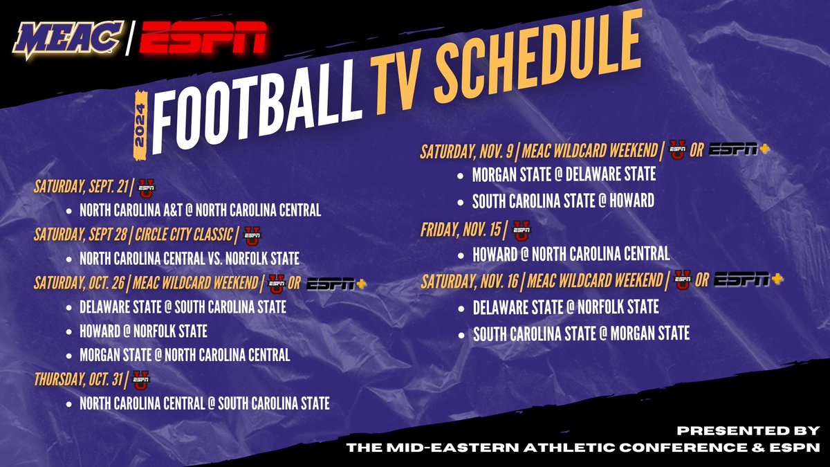 MEAC Announces 2024 Football Schedule on ESPN Platforms  
meacsports.com
