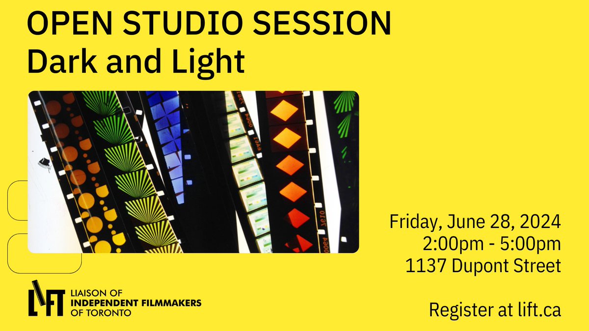 LIFTfilm's tweet photo. ๐๏ธ๐ @LIFTfilm announces the Open Studio Session on Friday, June 28, 2024, facilitated by Eva Kolcze. This session's theme is Dark and Light. Come for an afternoon of creative practice and experimentation. #LiftFilm #LiftMember
Must register in advance: https://t.co/yMhXzBSasO https://t.co/i6qVd18pZO