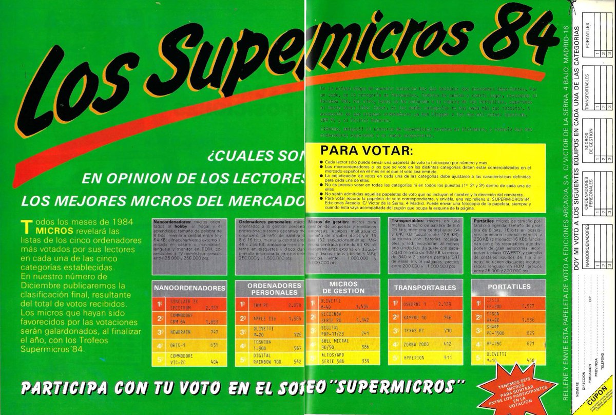 tecnostalgia's tweet photo. #hace40años
Los Supermicros 84
La verdad es que la clasificación en si misma ya es pintoresca... supongo que fruto de una era pretérita en los albores del nacimiento popular de la informática...
Me encanta la categoría "Transportables" 😆
#retroIT #micros #8bits https://t.co/TVATydd7dp