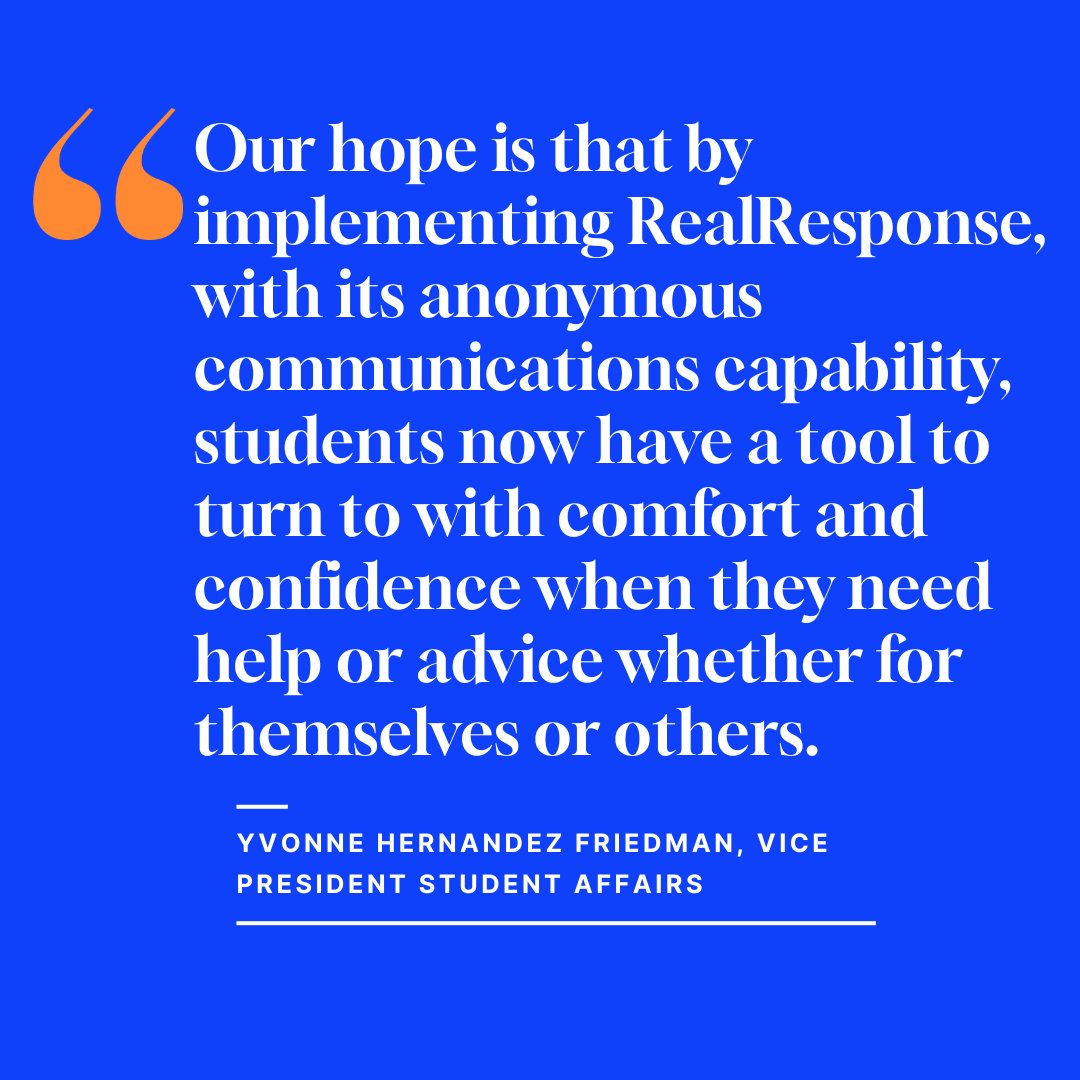 RealResponse helps you support your students and empower their experience on campus. See how RealResponse benefited Coastal Carolina University at the link below.

tinyurl.com/2rnvv3ct

#RealResponse #SafeSpace #CampusCommunication