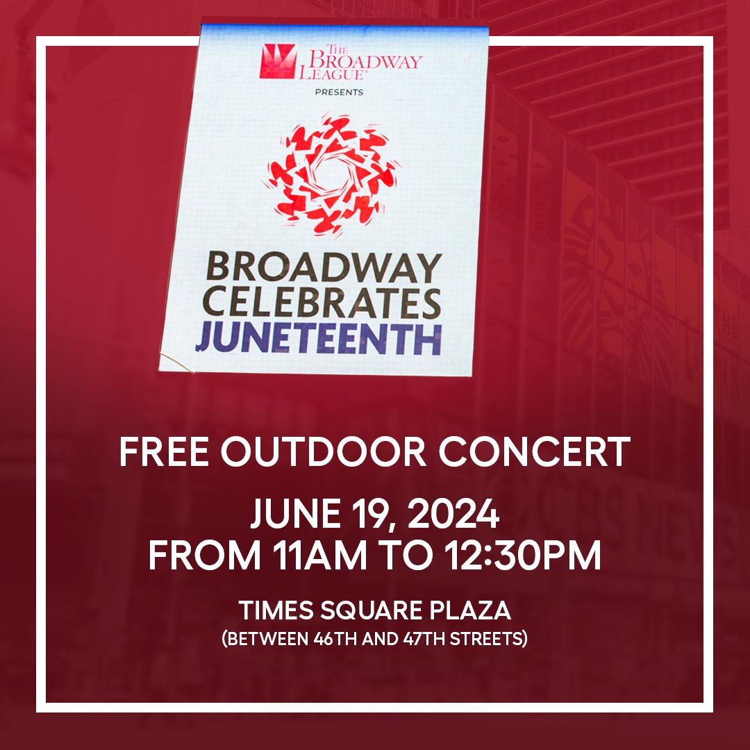 Jujamcyn Theaters (@jujamcyn) on Twitter photo The Broadway community gathers in Times Square tomorrow to celebrate Juneteenth, with performances from Broadway shows including <a href="/kitkatclubnyc/">Cabaret at the Kit Kat Club (New York)</a>, <a href="/IllinoiseStage/">Illinoise: A New Broadway Musical</a>, @moulinrougebway, and more! Get more info: timessquarenyc.org/whats-happenin… The Broadway community gathers in Times Square tomorrow to celebrate Juneteenth, with performances from Broadway shows including <a href="/kitkatclubnyc/">Cabaret at the Kit Kat Club (New York)</a>, <a href="/IllinoiseStage/">Illinoise: A New Broadway Musical</a>, @moulinrougebway, and more! Get more info: timessquarenyc.org/whats-happenin…