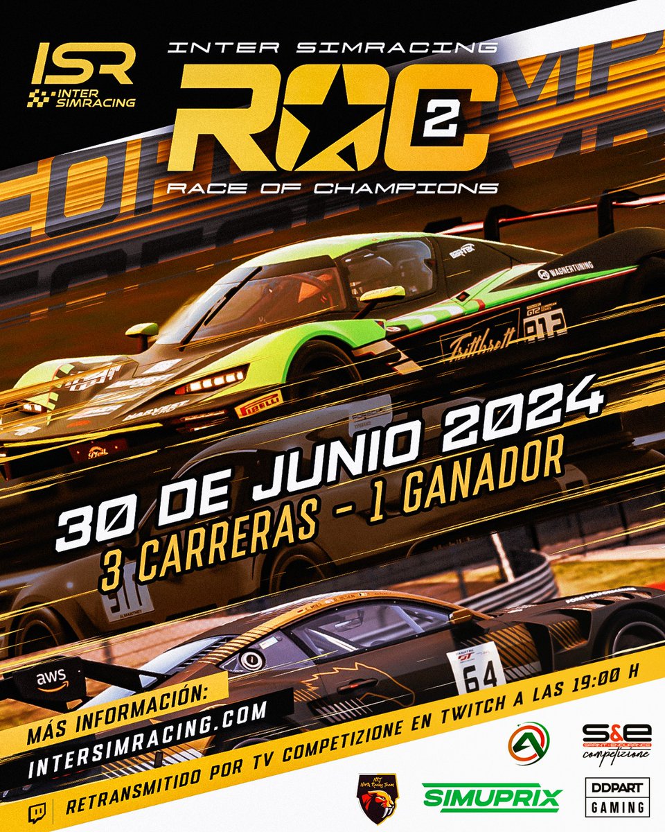 El próximo 30 de Junio se celebrará el ROC 2
En el se darán cita los pilotos clasificados en las competiciones de <a href="/AERO_esp/">AERO</a> <a href="/SCompetizione/">SyECompetizione</a> y North Racing Team
3 circuitos, 3 coches diferentes y 3 mangas para ver quien se lleva el Race Of Champions
Cómo no, con <a href="/Tvcompetizion/">TV COMPETIZIONE</a>