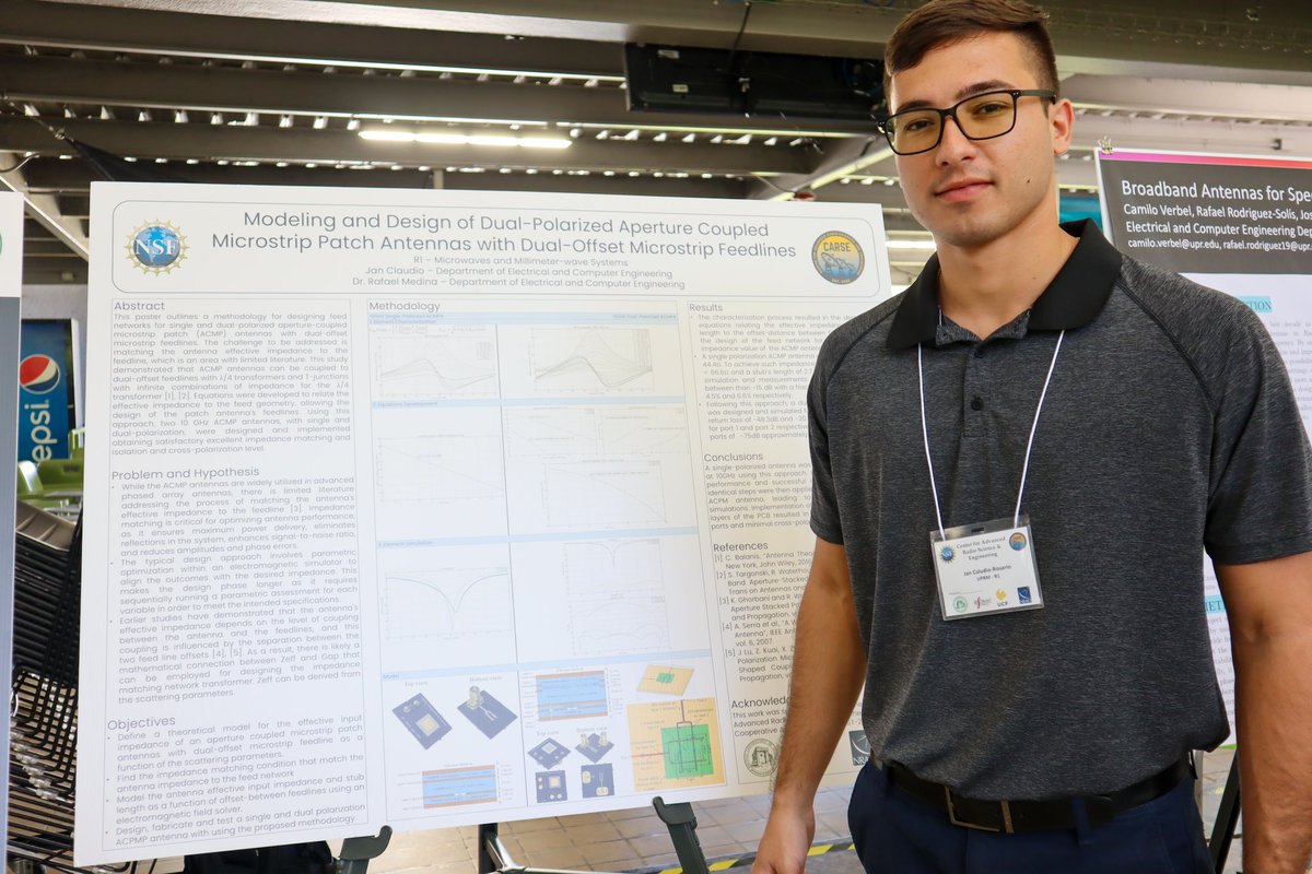 Expanding collaborations! EE MS student Jan Claudio is at NASA Glenn working on antenna arrays, and PhD student Larry Theran is at UVA working on low-power transceivers. Thanks to CARSE and SpectrumX!

 More info: carseuprm.org/summer-researc…

#STEM #Research #Collaboration