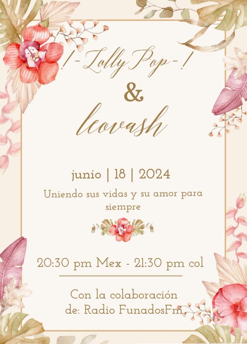 FunadosFm Te quiere invitar a la unión de <a href="/KnappVanne/">!-LollyPop-!</a> y Leovash. Una boda repleta de sentimientos. Animada por nuestra dj: <a href="/deylina19/">Deylina19</a>  A la hora de 20:30 pm Mex - 21:30 pm Col. No se lo pierdan !!
