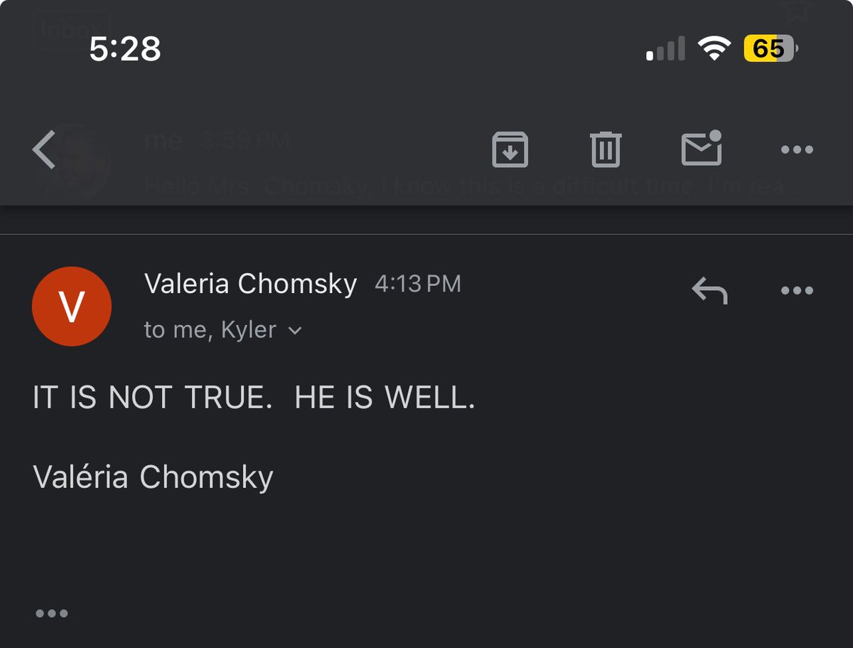 Noam Chomsky's wife tells me (rather emphatically) that he isn't dead — ignore the viral tweets!