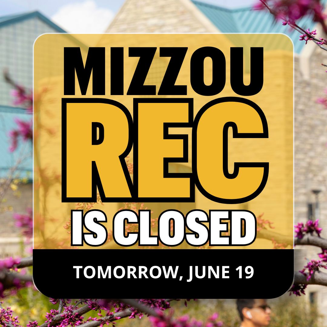 MizzouRec is closed tomorrow in observance of Juneteenth. We will resume normal business hours on Thursday, June 20. To see all facility hours, please visit mizzourec.com/hours
