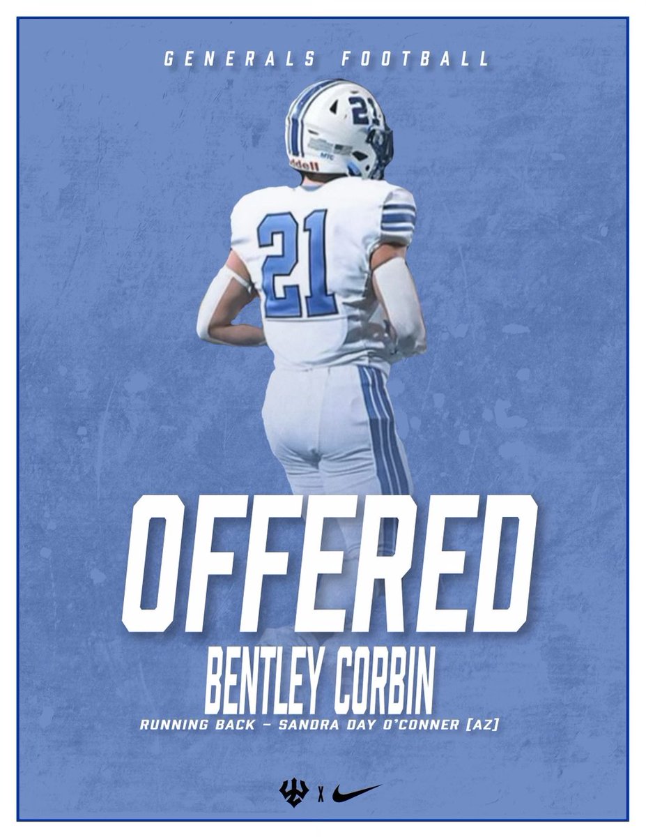 Bentley Corbin (@bentleycorbin21) on Twitter photo Blessed to receive an offer from <a href="/Generals_Fball/">GeneralsFootball</a> and Coach Gibson <a href="/CoachMGibson/">Malcolm J. Gibson</a> . Thank you for the opportunity to continue my education and opportunity to play at the next level!! <a href="/coach_rapoza/">Coach Rapoza</a> <a href="/coachlerose/">Coach Lerose</a>
<a href="/ocfootball/">Bill carson</a> <a href="/CoachCole42/">Coach Cole</a> <a href="/lmzworld_/">LIMITZ™️</a> <a href="/Maseroddy/">AZ Speed Guru</a> <a href="/PrepRedzoneAZ/">Prep Redzone Arizona</a> Blessed to receive an offer from <a href="/Generals_Fball/">GeneralsFootball</a> and Coach Gibson <a href="/CoachMGibson/">Malcolm J. Gibson</a> . Thank you for the opportunity to continue my education and opportunity to play at the next level!! <a href="/coach_rapoza/">Coach Rapoza</a> <a href="/coachlerose/">Coach Lerose</a>
<a href="/ocfootball/">Bill carson</a> <a href="/CoachCole42/">Coach Cole</a> <a href="/lmzworld_/">LIMITZ™️</a> <a href="/Maseroddy/">AZ Speed Guru</a> <a href="/PrepRedzoneAZ/">Prep Redzone Arizona</a>