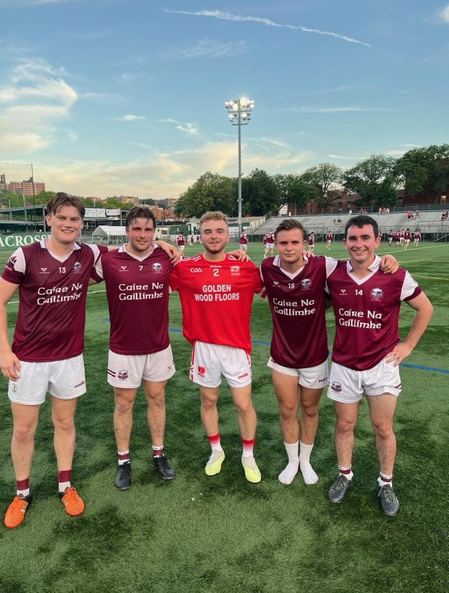 From Moycullen to Manhattan….

last weekend the club had a strong connection with 5 players in the NY Galway v NY Celtic’s game.

L-R. Fiachra McDonagh, Jamie Cox, Michael Croke, Daniel Cox &amp; Cian Deane.

Michael Croke lined out for NY Celtics is the Grandson of Kenneth Croke…