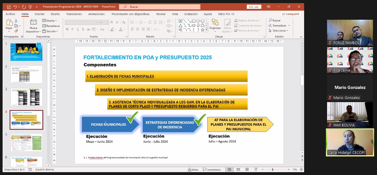 PicaLema's tweet photo. Reunión de coordinación del Sistema Asociativo Municipal.
Temas vinculados a municipios amigos de la niñez, cobertura de vacunación regular en el país, censo, capacitaciones y otros temas importantes son tratados por la @oficial_amb, @FAM_Bolivia1, @ACOBOLoficial y #AMDES. https://t.co/HOnjAmeGNW