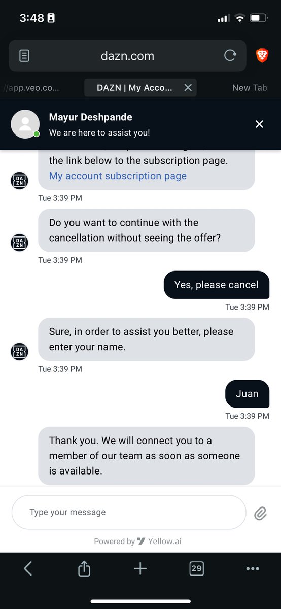 dotHashCode's tweet image. Seriously @dazngroup I have to chat with someone to cancel my subscription?! Do you think I'll ever come back to your service after this? 
Adobe just got sued for stupid things like this: theverge.com/2024/6/17/2418…