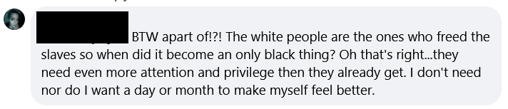 (From a post on PennLive about local Juneteenth celebrations to attend)
I need to learn to stay out of the damn comments section.  Holy CRAP the white fragility is real with these people.  What a synaptic misfire of a take.
