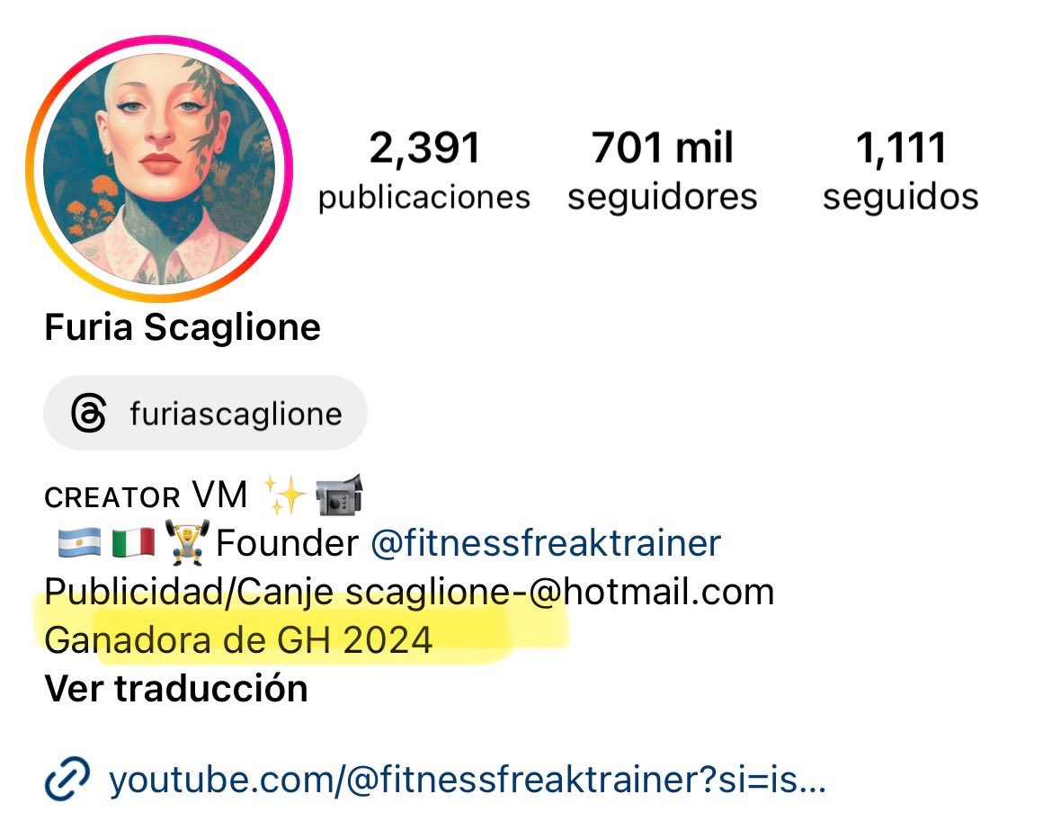 Tiene que cambiar la biografía de IG Furia